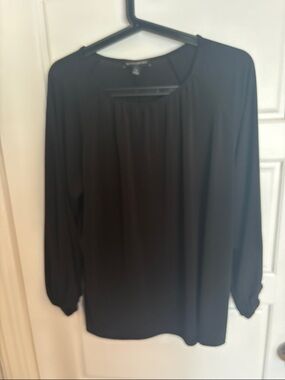 Banana Republic Black Long Sleeve Pleated-Neck Tunic